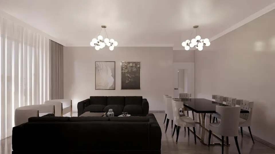Geniş salon ve yemek masası düzeni