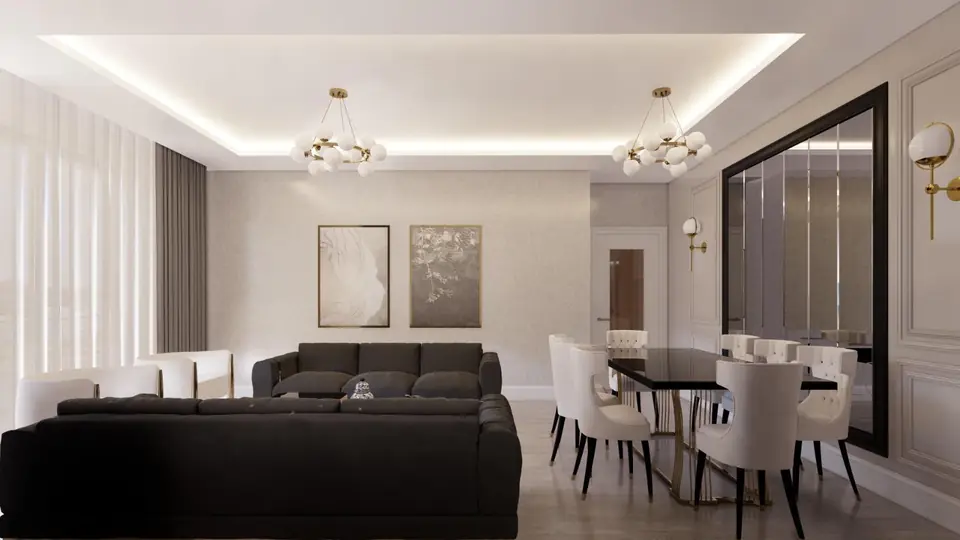 Geniş açıdan salon ve yemek alanı